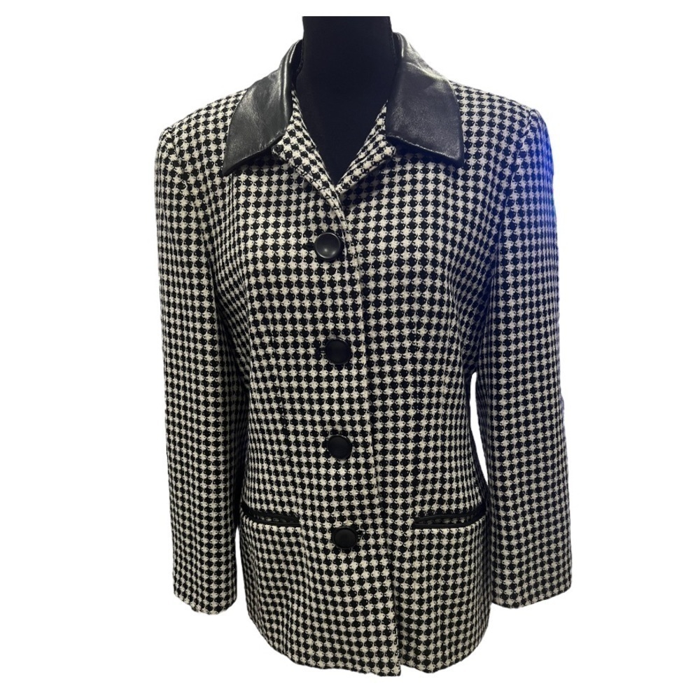 Casual Corner Leather Trim Wool Blazer Size 12